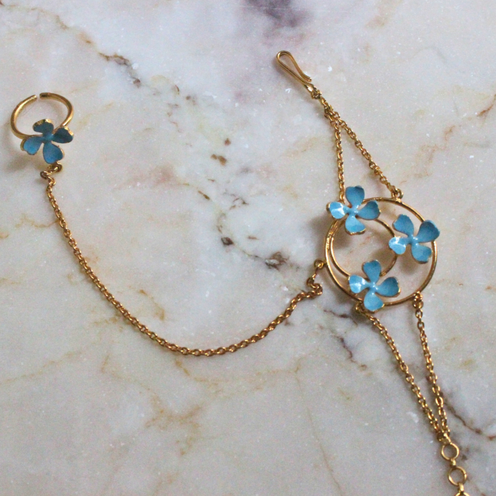 Blue-Enamel-Petal-Bracelet-with-Ring