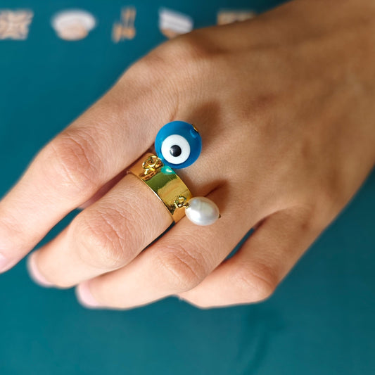 Evil Eye Ring With Pearl