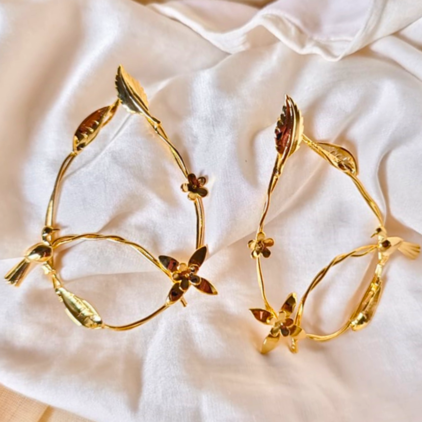 Gold-Plated-Big-Floral-Earrings