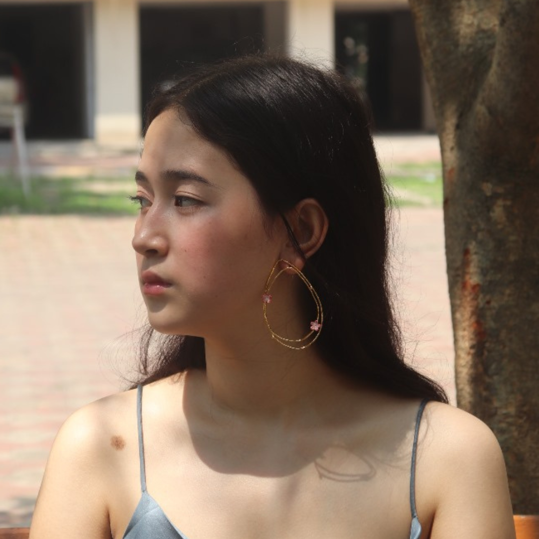 Drop-Shape-Pink-Flower-Earrings