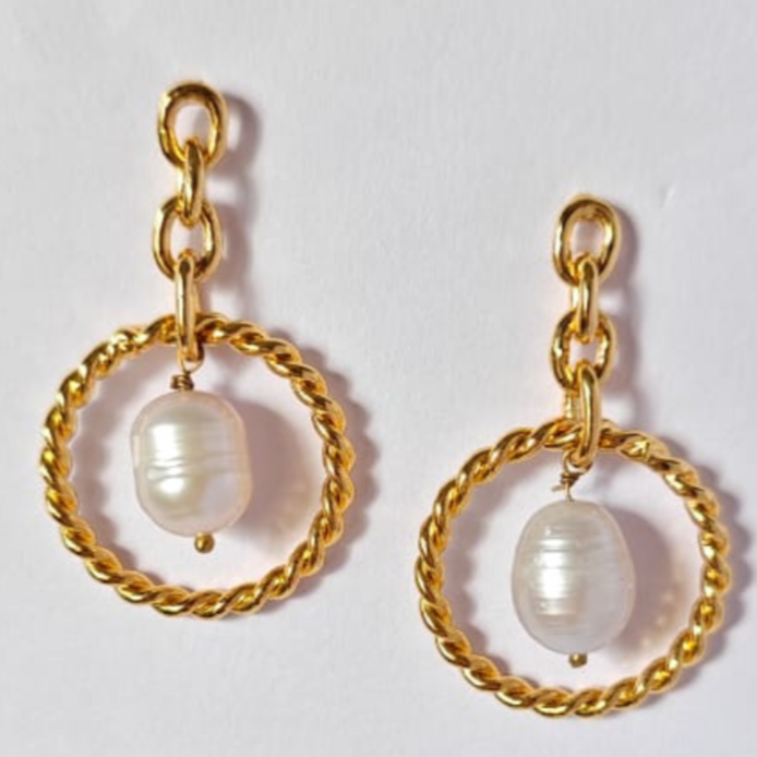 Golden-Ripple-Pearl-Loop-Dangles