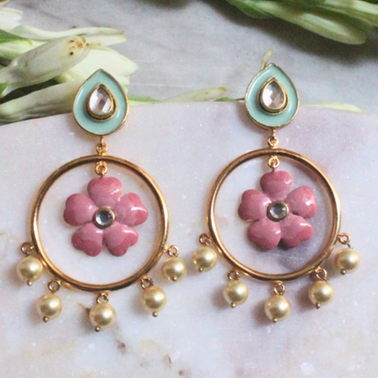 Gulbahar-Enamel-Meena-Earrings with-Pearl-Drop