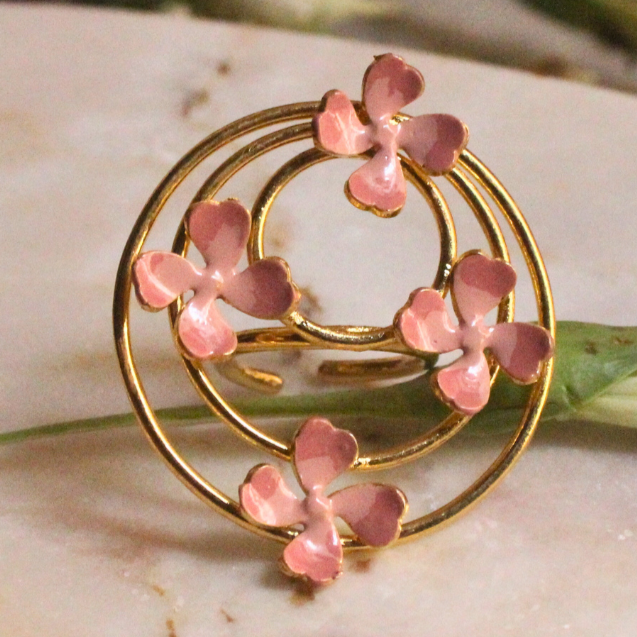 Pink-Enamel-Blossom-Orbit-Ring