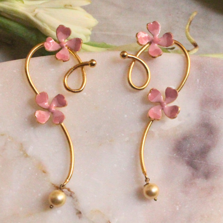 Pink-Enamel-Petal-Curl-Earrings