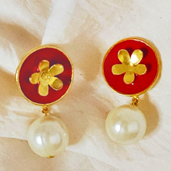 Red-Pearl-Bloom-Meena-Drop-Earrings