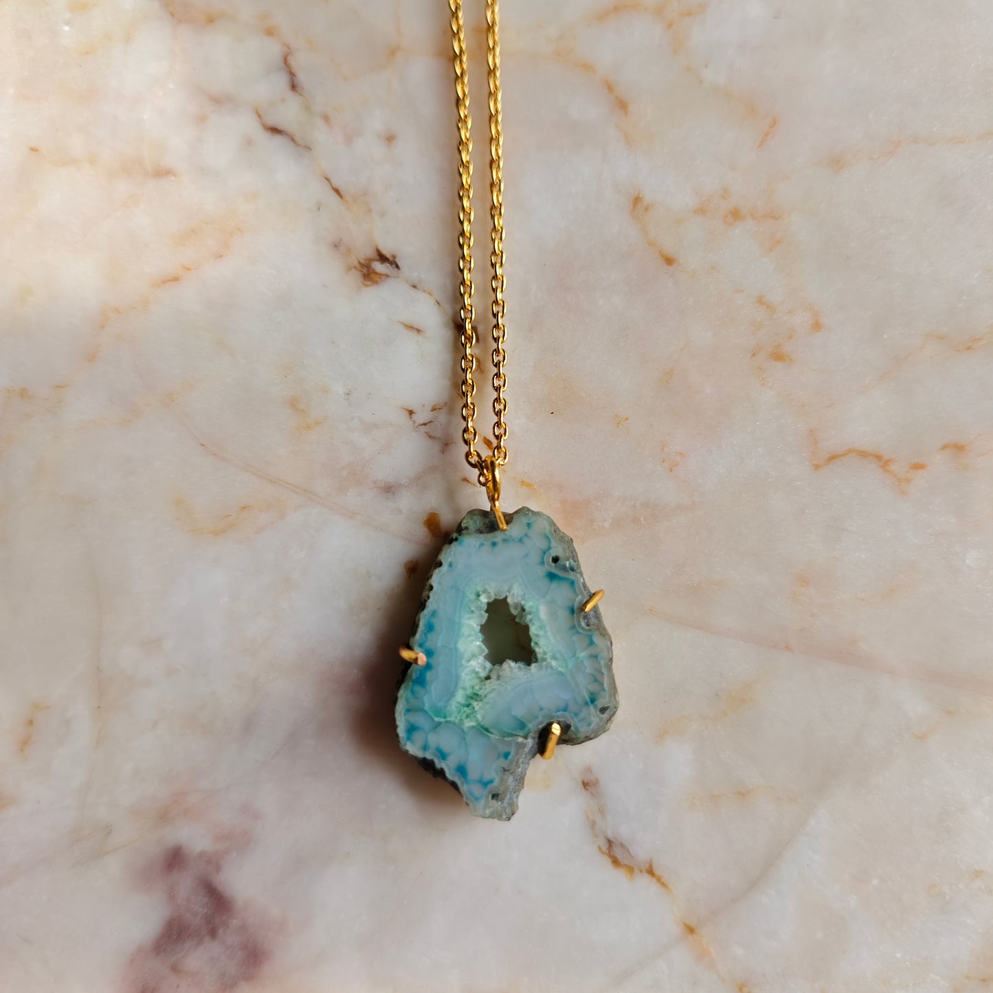 Green Druzy Agate Stone Pendant