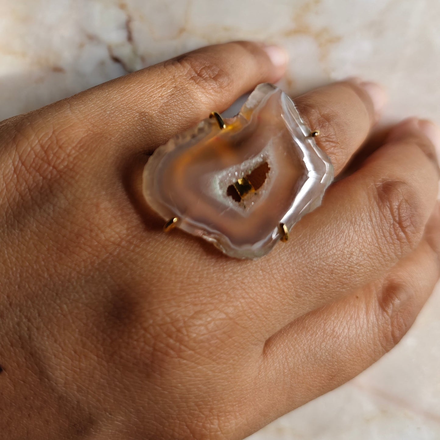 White Window Druzy Agate Ring
