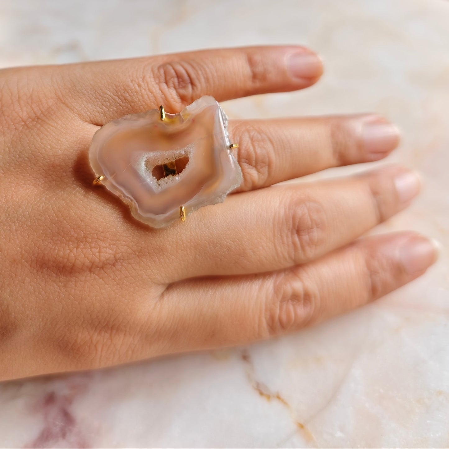 White Window Druzy Agate Ring