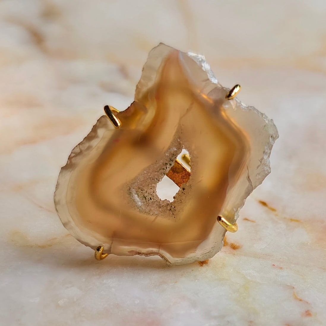 White Window Druzy Agate Ring