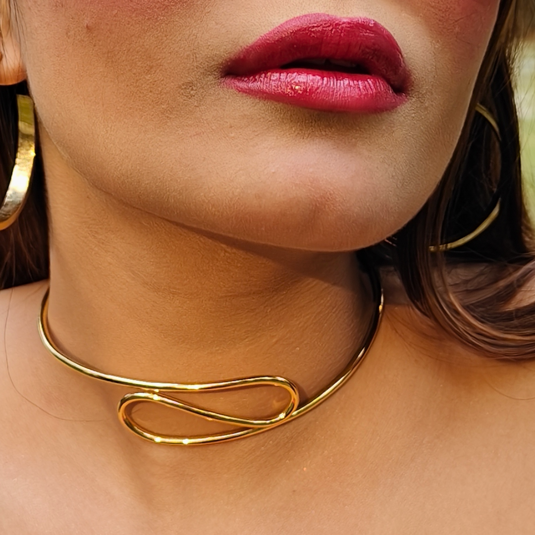 old-plated Infinity Loop Choker necklace crafted from brass, featuring a minimalist open-loop design