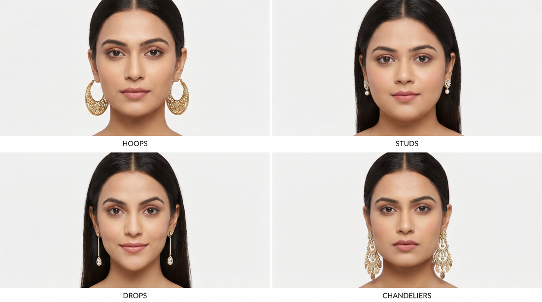 Four earring styles for different face shapes – hoops, studs, drops and chandeliers – KANSYA Jewellery