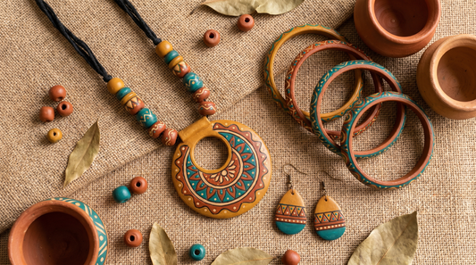 Gold-plated brass jewellery earrings and necklace on white marble – KANSYA Jewellery