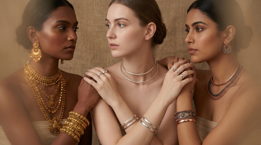 Gold jewellery on deep warm skin tone and silver jewellery on fair cool skin tone – KANSYA Jewellery