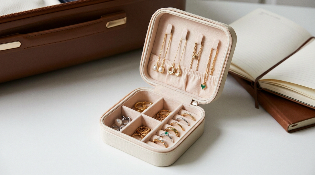 travel jewellery storage guide - organiser with earrings and necklaces packed