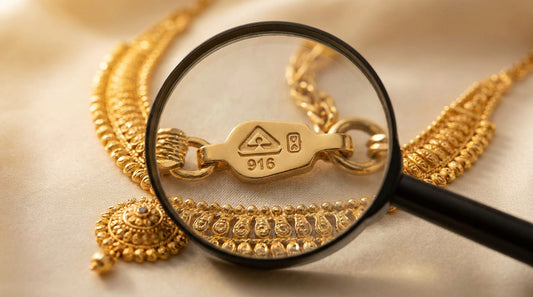 BIS hallmarking gold jewellery India - magnifying glass on hallmark stamp