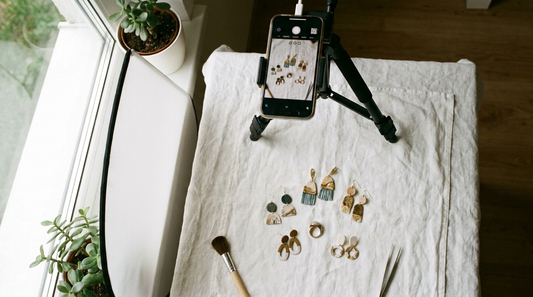 how to photograph jewellery at home - earrings with smartphone camera on white fabric