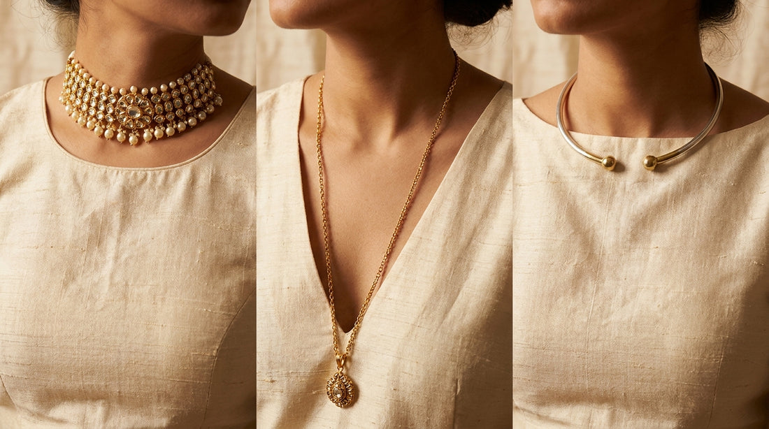 how to match jewellery to neckline India - necklace styles against fabric necklines