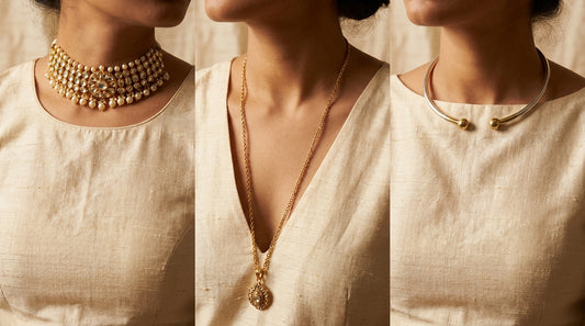 how to match jewellery to neckline India - necklace styles against fabric necklines
