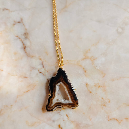 Black Druzy Agate Stone Pendant