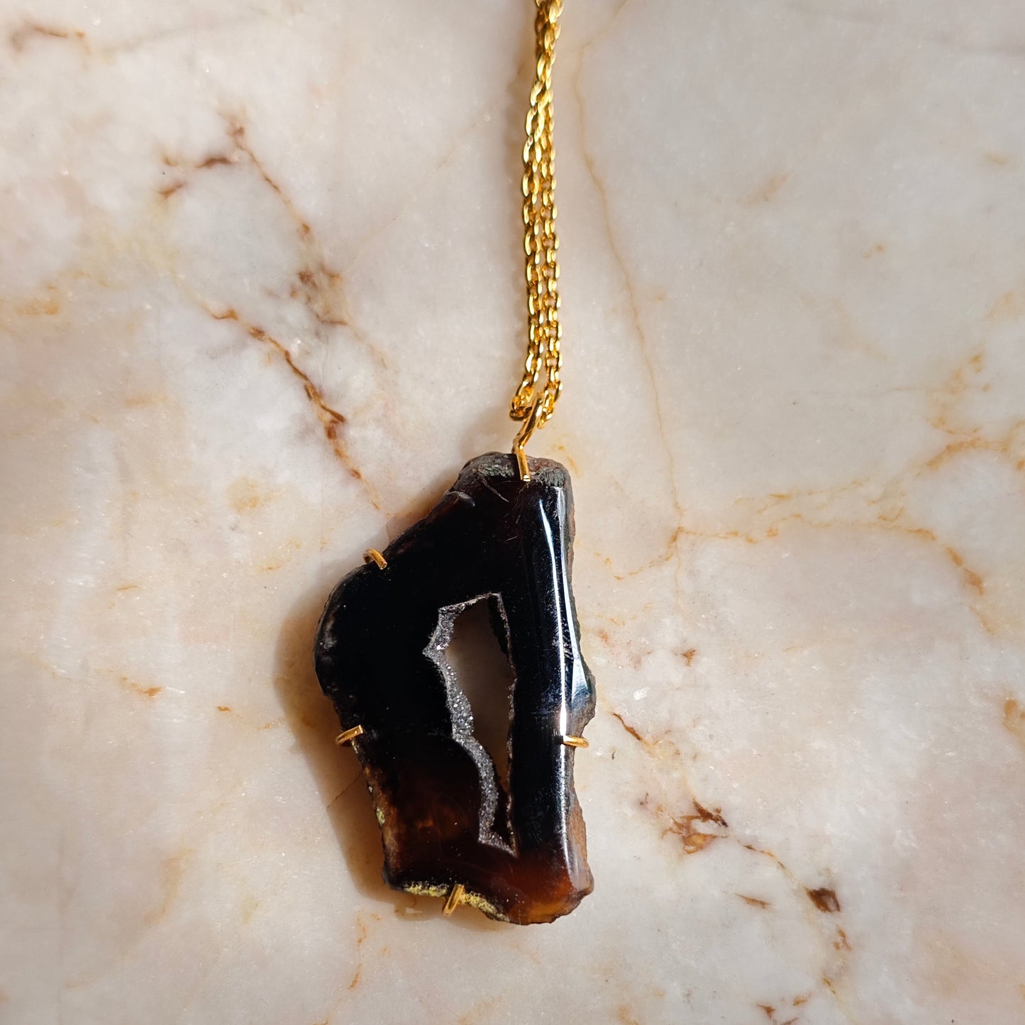 Black Druzy Agate Stone Pendant
