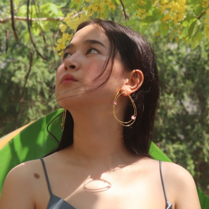 Drop-Shape-Pink-Flower-Earrings