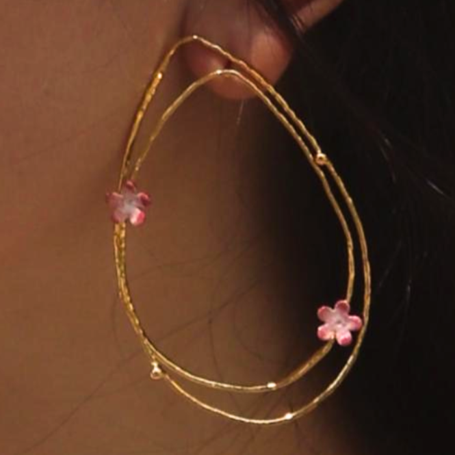 Drop-Shape-Pink-Flower-Earrings