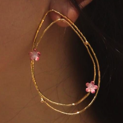 Drop-Shape-Pink-Flower-Earrings