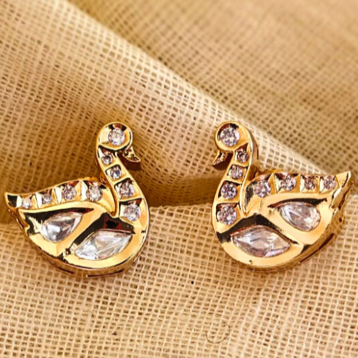 Gold-Swan-Kundan-Studs