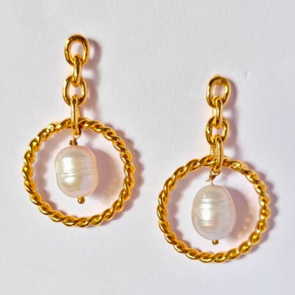 Golden-Ripple-Pearl-Loop-Dangles