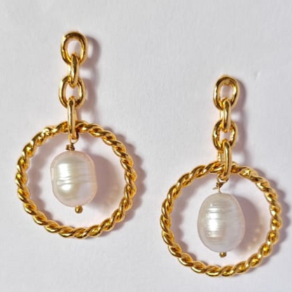 Golden-Ripple-Pearl-Loop-Dangles