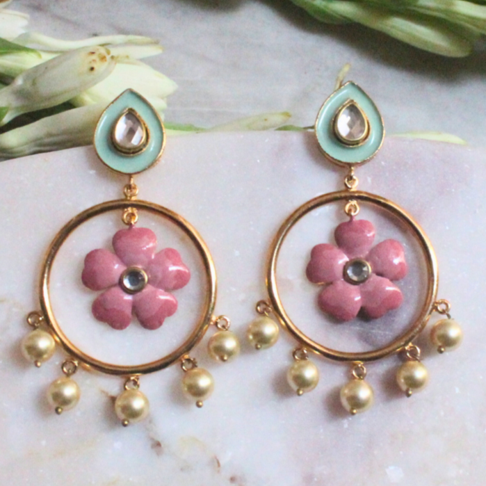 Gulbahar-Enamel-Meena-Earrings with-Pearl-Drop