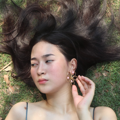 Layered-Full-Opulence-Pink-Flower-Earrings