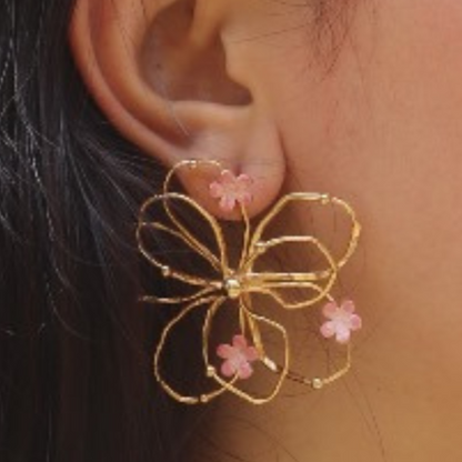 Layered-Full-Opulence-Pink-Flower-Earrings
