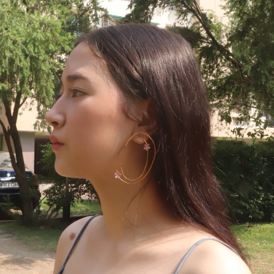 Oval-Shape-Pink-Flower-Earrings