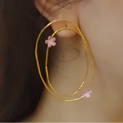 Oval-Shape-Pink-Flower-Earrings
