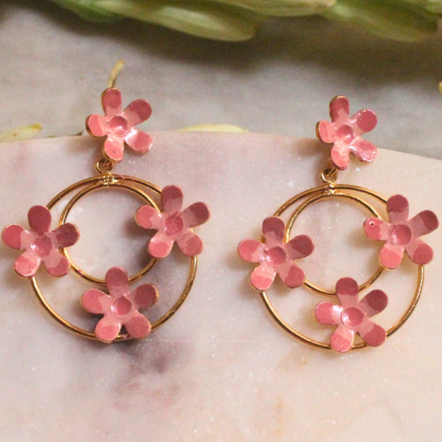 Pink-Enamel-Dangler-Earrings
