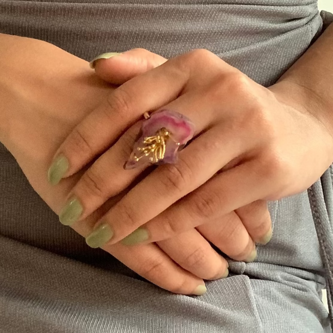 Purple-Flower-Druzy-Agate-Ring