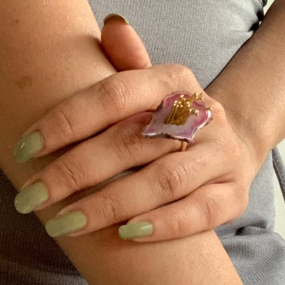 Purple-Flower-Druzy-Agate-Ring