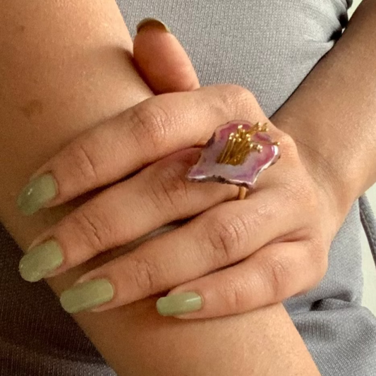 Purple-Flower-Druzy-Agate-Ring