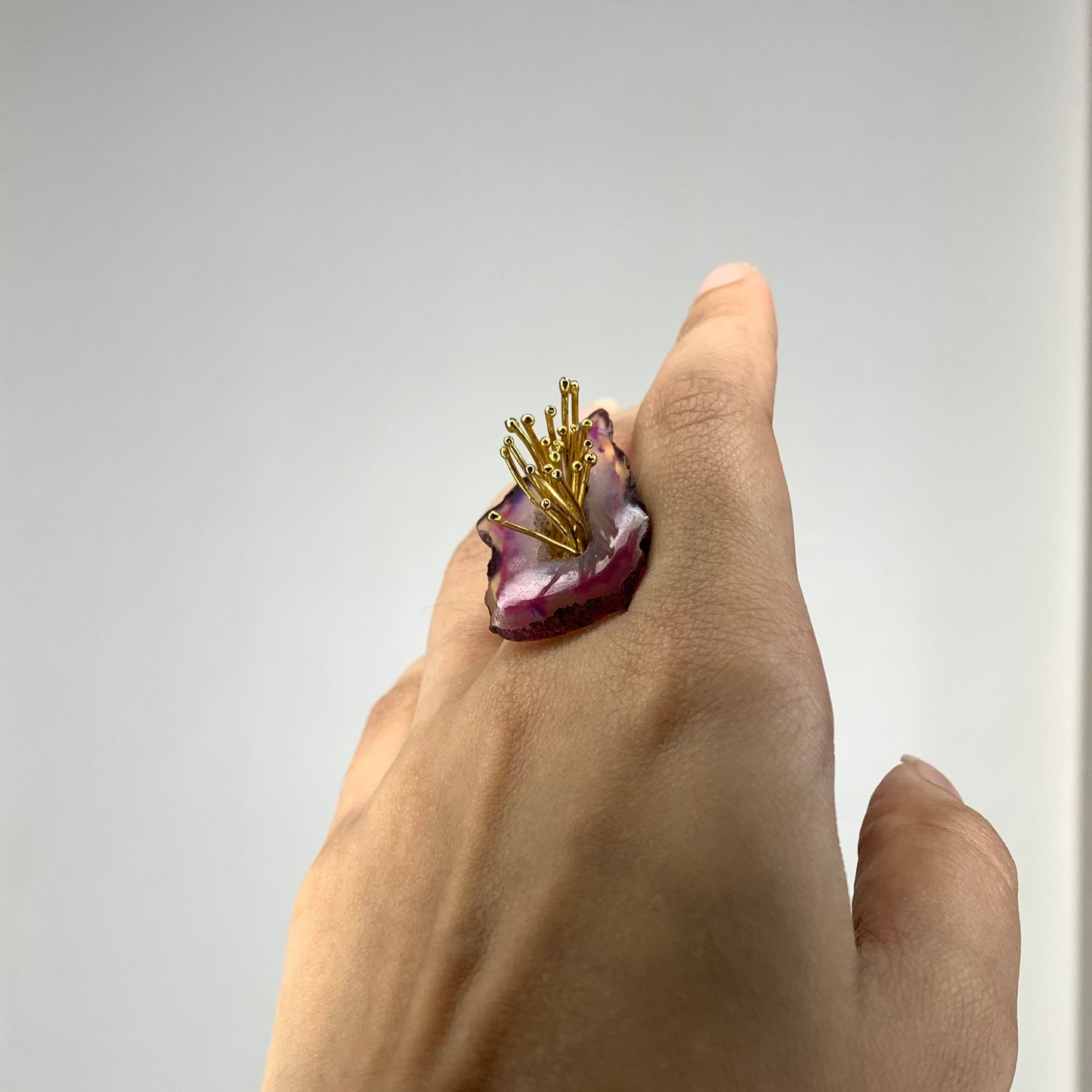 Purple-Flower-Druzy-Agate-Ring