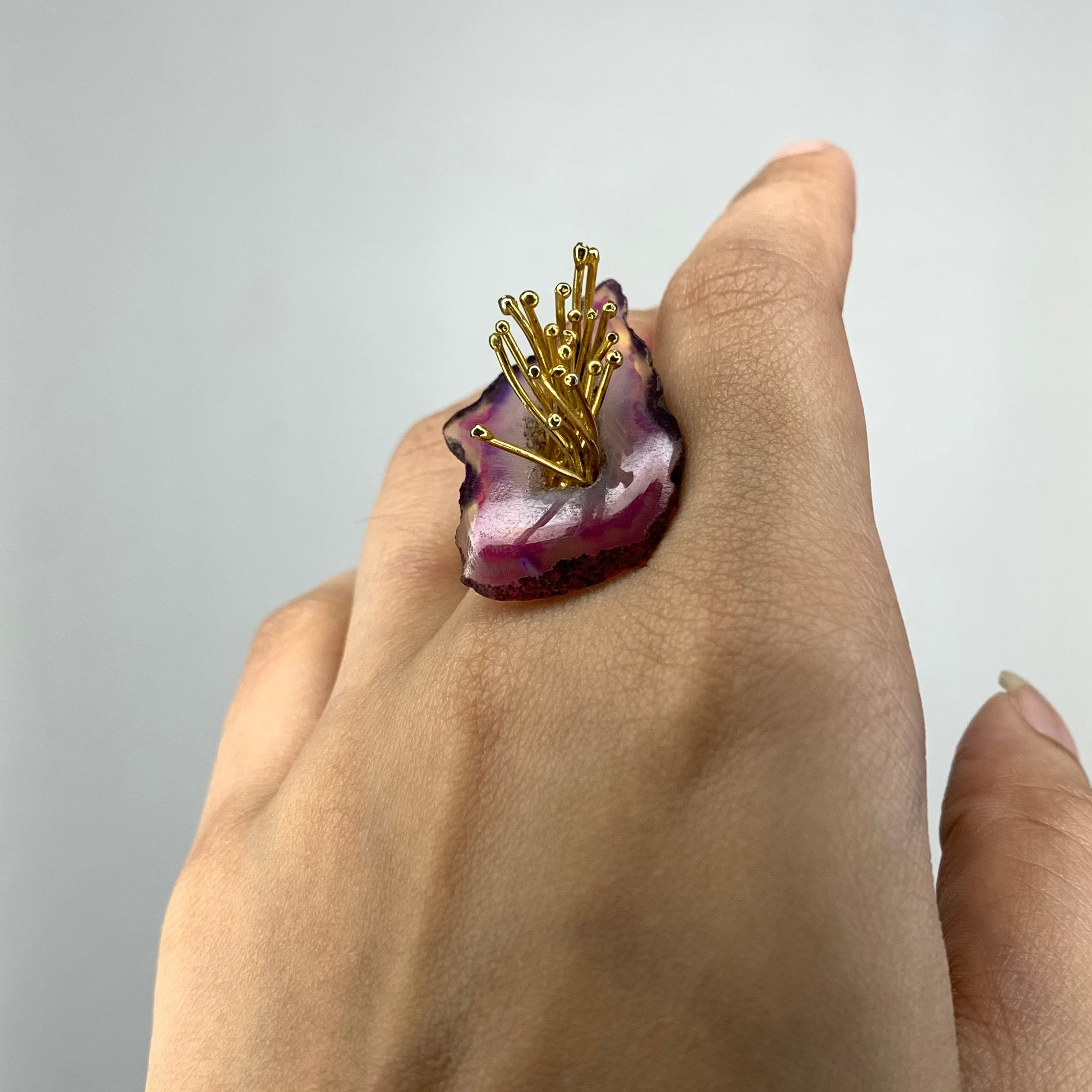 Purple Flower Druzy Agate Ring