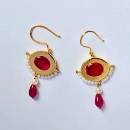 Red-Stone-Pearl-Drop-Earrings