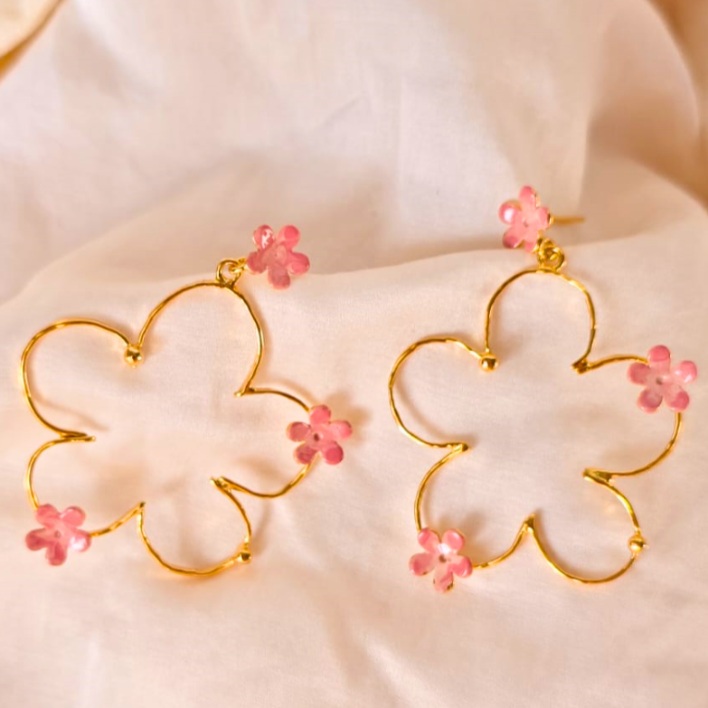 Small Pink Flower Bloom Earrings — part of the Pink Pushpa Set by Kansya Jewelry
