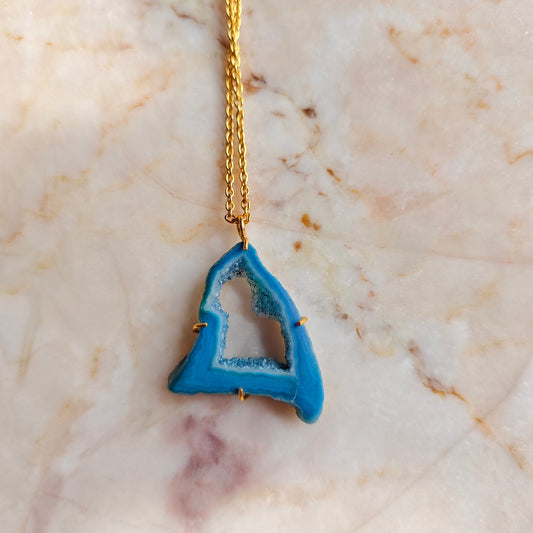 Blue Druzy Agate Stone Pendant