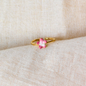Brass pink flower ring with pink enamel and 18K rhodium gold plating