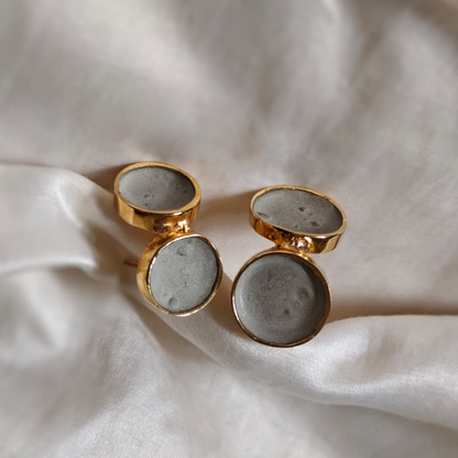Handcrafted dual cement and brass earrings with 18K rhodium gold plating