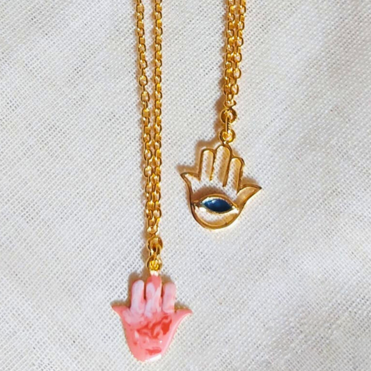 Hamsa charm bracelet with enamel finish and evil eye accent, gold-plated chain, lightweight and symbolic