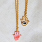 Hamsa charm bracelet with enamel finish and evil eye accent, gold-plated chain, lightweight and symbolic