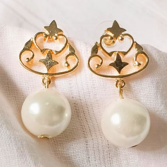 Earl Pearl Earrings with gold-toned brass and faux pearls, elegant design for festive and casual wear