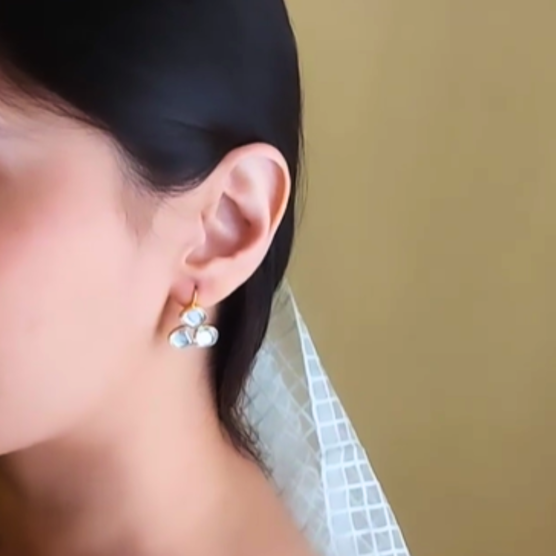 Kundan stud earrings with 18k rhodium gold finish, perfect for weddings or everyday luxury